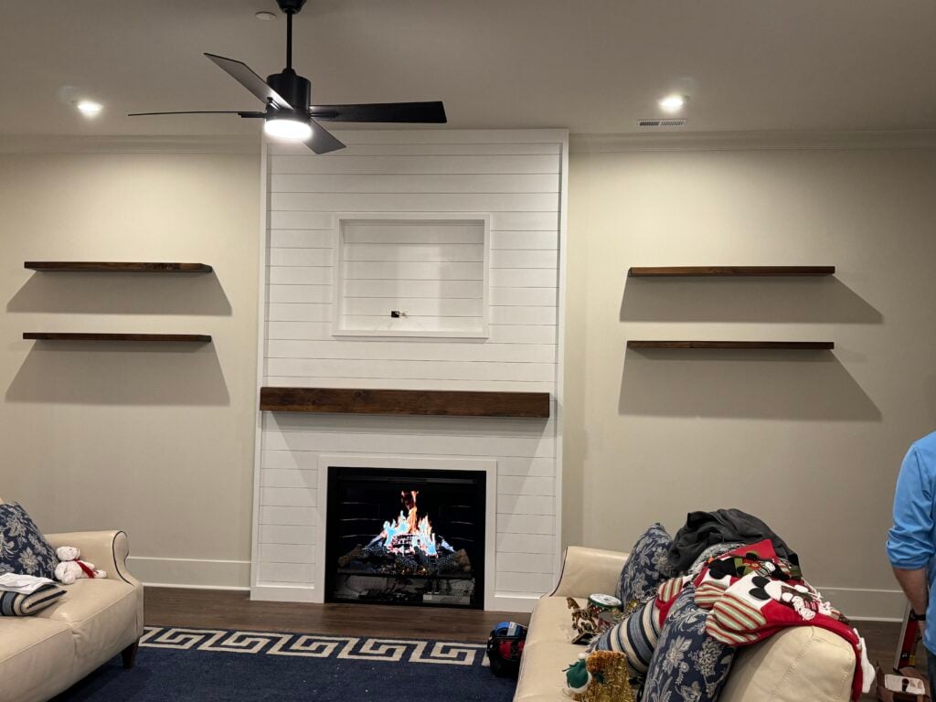 Fireplace Surround Installation with Shiplap and Custom Shelving in Mebane