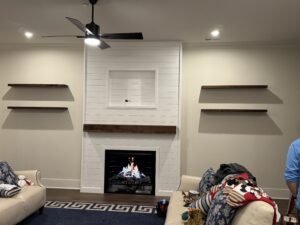 Fireplace Surround Installation with Shiplap and Custom Shelving in Mebane